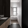 Modern Bathroom Interior Design With Double Sinks Wooden Vanity Large Mirror And Shower Fixture