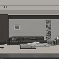 Modern Living Room Interior Design With Black Leather Sofa And Marble Coffee Table
