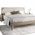 Modern Double Bed With Wooden Frame Upholstered Headboard Nightstands Decorative Vases And Area Rug