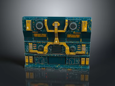 Sci-Fi Style Gate With Teal Main Body Yellow Accents Circular Structures And Intricate Layered Design 3d model