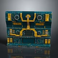 Sci-Fi Style Gate With Teal Main Body Yellow Accents Circular Structures And Intricate Layered Design
