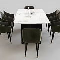 Modern Rectangular Dining Table Set With Marble Top And Dark Green Chairs 3d model