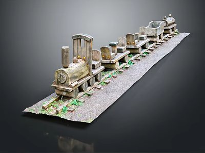 Wooden Electric Toy Train Set With Multiple Cars On Gravel Track And Green Grass 3d model