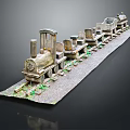 Wooden Electric Toy Train Set With Multiple Cars On Gravel Track And Green Grass