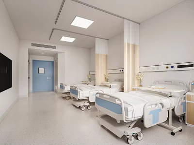 Hospital Outpatient Ward With Beds And Medical Equipment 3d model