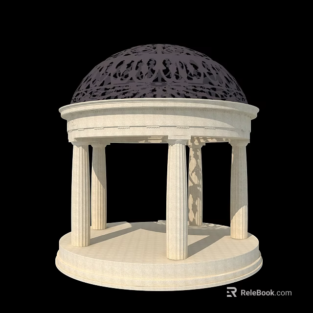 Elegant White Stone Gazebo With Ornate Carved Dome And Columns Design 3d model 