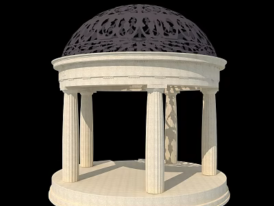Elegant White Stone Gazebo With Ornate Carved Dome And Columns Design 3d model