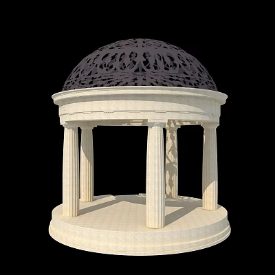 Elegant White Stone Gazebo With Ornate Carved Dome And Columns Design 3d model