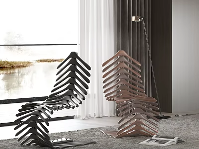 Modern Indoor Single Chair With Fishbone Design In Black And Brown Tones 3d model