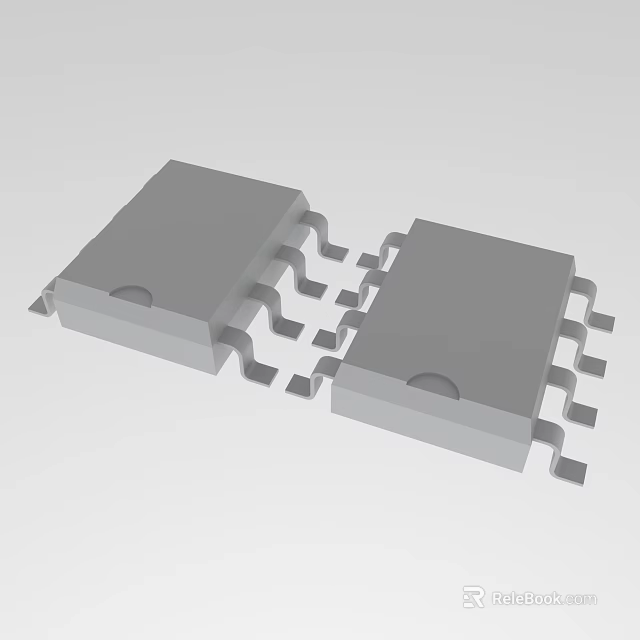 Two Gray Computer Integrated Circuit Chips With Multiple Pins Structure 3d model