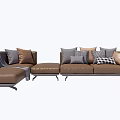 Contemporary Brown Leather Sectional Sofa With Assorted Colored Pillows And Ottoman 3d model