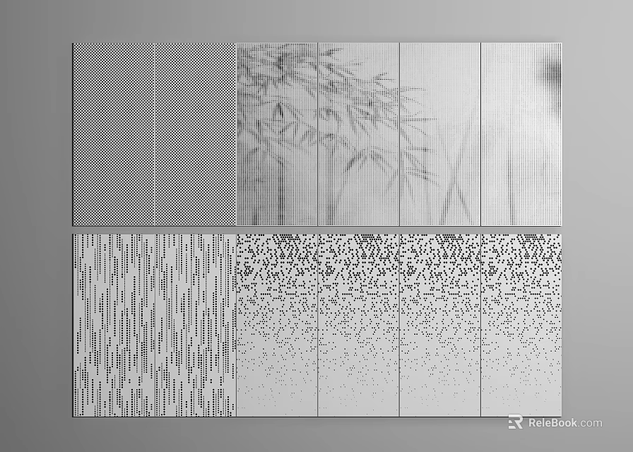 Artistic Textured Decorative Panels With Grid Bamboo Leaf And Dot Line Patterns 3d model