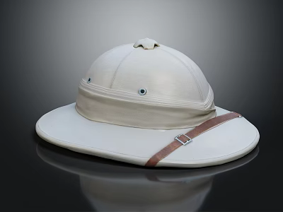 Cream Colored Wide Brim Hat With Brown Leather Strap Design 3d model