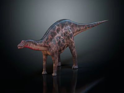 Sauropod Dinosaur With Long Neck And Spotted Skin Standing On Dark Surface 3d model