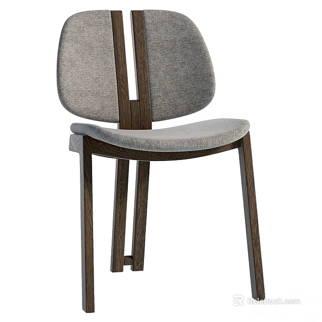 Modern Minimalist Chair Featuring Wooden Frame Gray Fabric Cushion And Backrest 3d model 