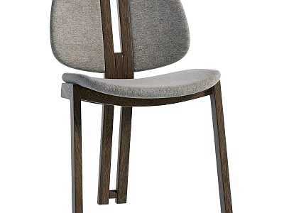 Modern Minimalist Chair Featuring Wooden Frame Gray Fabric Cushion And Backrest 3d model