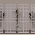 Modern Glass Partition With Grid Design And Indoor Plants For Interior Space