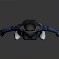 Woman In Blue Black Futuristic Athletic Outfit With Ponytail Gloves And White Shoes