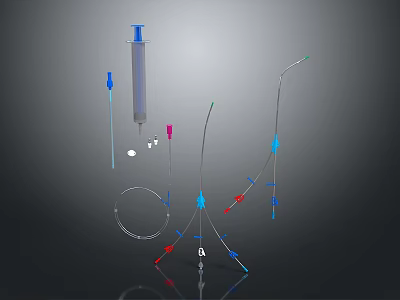 Medical Devices Featuring Syringe Various Colored Thin Tubes Catheters And Small Accessories 3d model