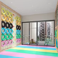 Indoor Kids Fitness Space With Colorful Mats Climbing Net And Ring Structures