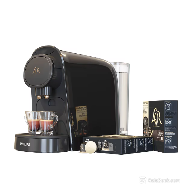 Philips Coffee Maker Kitchen Appliance with Glass Cups and Capsule Boxes 3d model