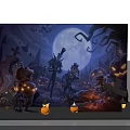 Halloween Photo Spot With Full Moon Pumpkin Lanterns Bats Tombstones And Scarecrow