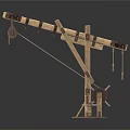Ancient Mechanical Device With Wooden Metal Structure Pulley Rope And Base System 3d model