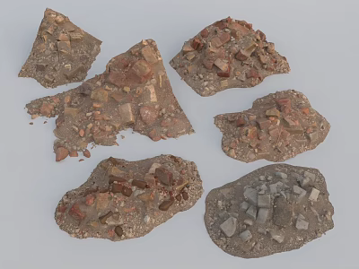 Broken Building Components Featuring Bricks Stones And Rough Surface Fragments 3d model