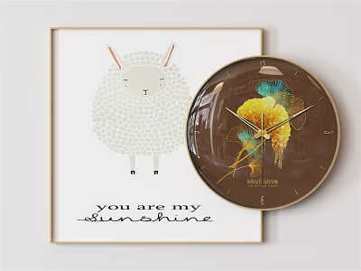 Cute Home Decor Featuring Cartoon Sheep Art Print And Sunshine Quote Wall Clock 3d model