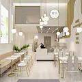 Modern Bright Milk Tea Shop Interior With Open Layout Tables Chairs And Hanging Lights