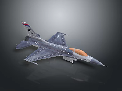 Fighter Jet Model With Gray Body Orange Canopy And Tail Fin Emblem 3d model