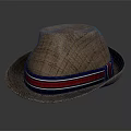 Brown Woven Stylish Hat With Blue Red Striped Band Fashion Design Look
