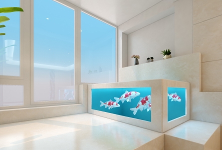 Modern fish tank indoor koi pond succulents 3d model