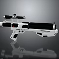 White and Black Futuristic Weapon with Scope Grip Barrel Red Accent and Shiny Surface