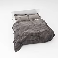 Modern Double Bed With Striped Gray Duvet Gray Pillows And White Headboard