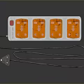 Multi Outlet Computer Power Strip with White Body Four Orange Outlets and Brown Power Cord
