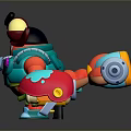 Colorful Game Character With Red Mushroom Appendages Blue Body Green Gloves And Side Mushroom Objects