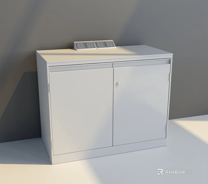 Modern Simple White Entryway Cabinet Sideboard With Two Door And Small Decor Item On Top 3d model 