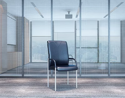 Modern Black Leather Office Chair With Metal Legs In Glass Partition Office Setting 3d model