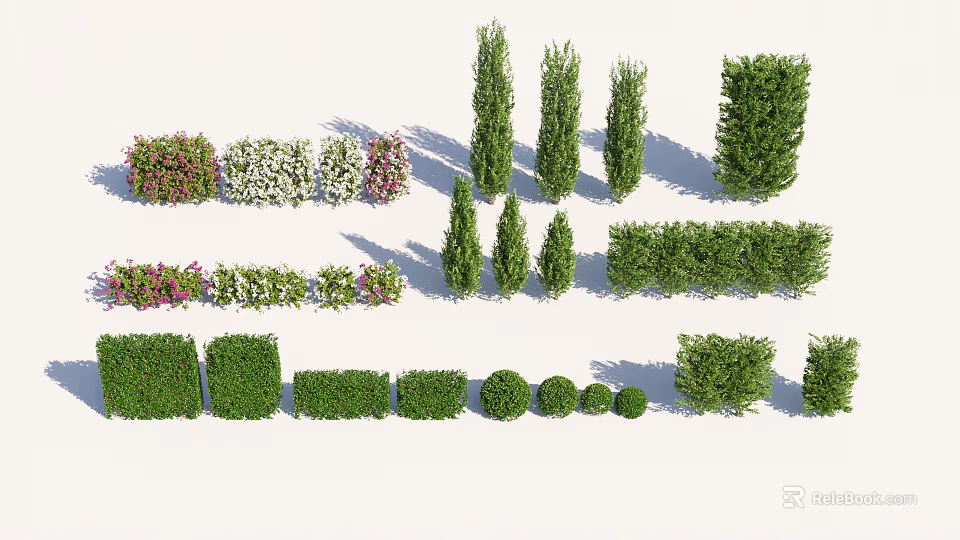 Various Ornamental Trees and Shrubs with Different Shapes for Garden Landscaping 3d model 