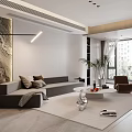 Modern Living Dining Room With Gray Sofa Marble Wall Round Coffee Table And Green Plant