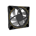 Modern Computer Cooling Fan With Black Frame Yellow Trim And Gray Blades