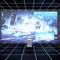 Interactive Digital Screen With Urban Cityscape And Data Charts In Tech Space