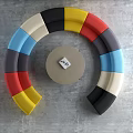 Modern Colorful Modular Multi Person Sofa With Circular Design And Coffee Table 3d model