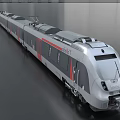 Modern Streamlined Electric Train With Silver Body And Red Stripes Design 3d model