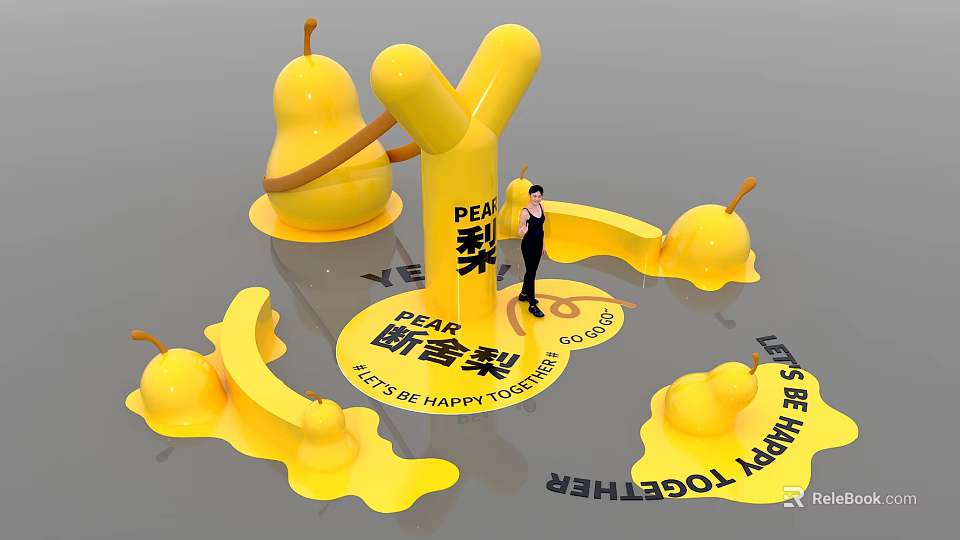 Pear Shaped Inflatable Decorations With Happy Together Theme And Person Standing 3d model