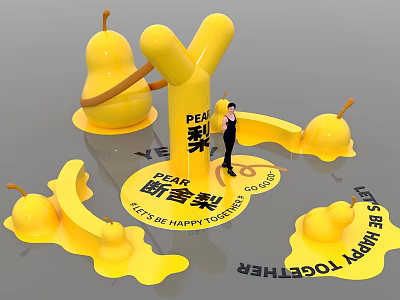 Pear Shaped Inflatable Decorations With Happy Together Theme And Person Standing 3d model