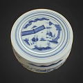 Traditional Blue and White Porcelain Jar with Botanical Patterns and Scenic Plant Motifs