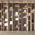 Modern Wooden Built in Bookshelf With Multiple Shelves Books And Decorative Items