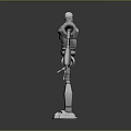 Metallic Silver Robot With Glowing Green Eyes Standing In Upright Pose On Dark Backdrop